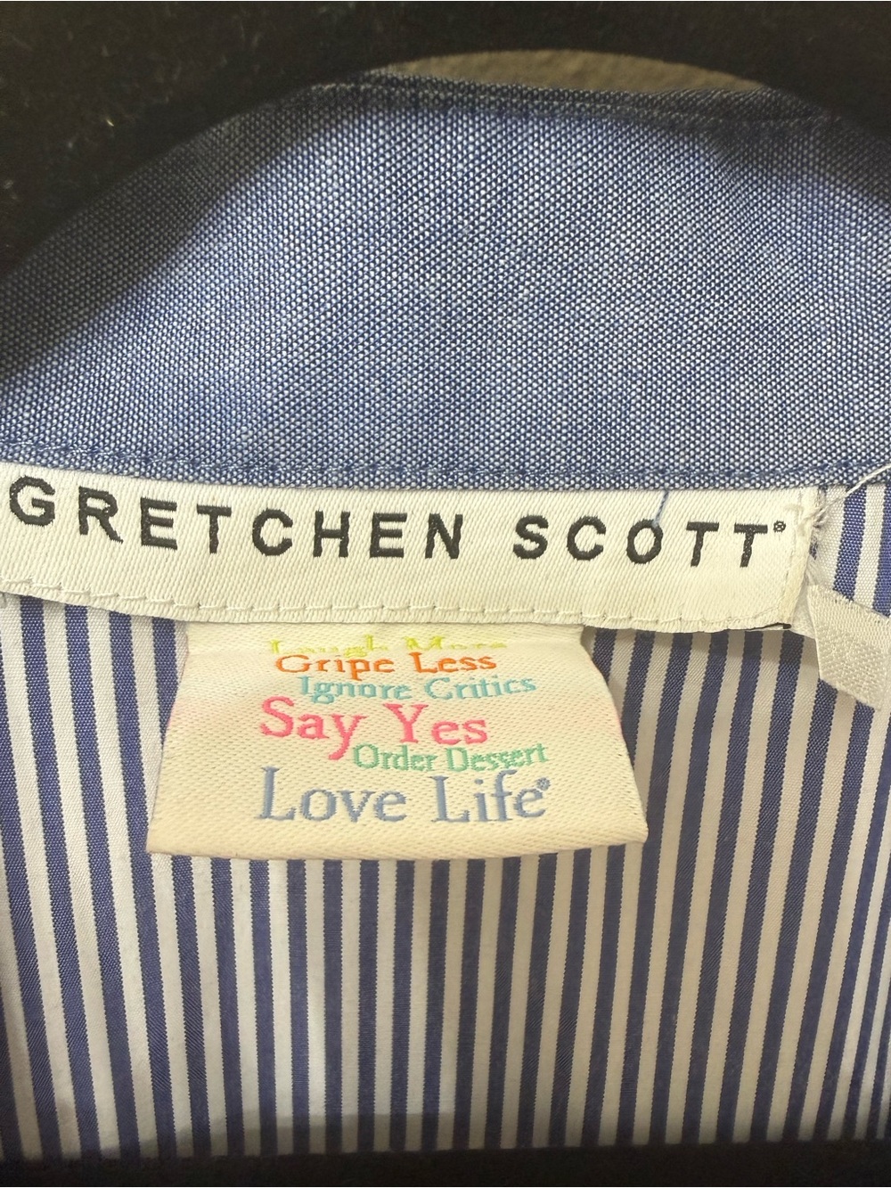 Gretchen Scott L Classic Ruffle Sleeve Button-Up Chambray Shirt Southern Cottage - Picture 2 of 11